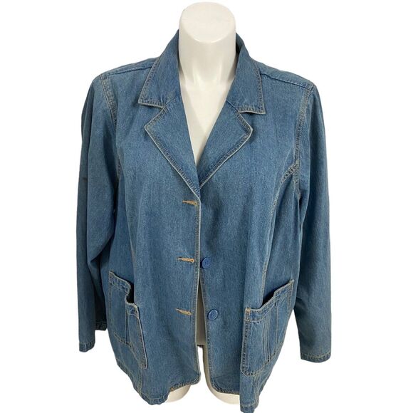 Denim & Co Blazer Womens 3x Blue Jacket Work Office Basic Festival Ranch America - Picture 9 of 16